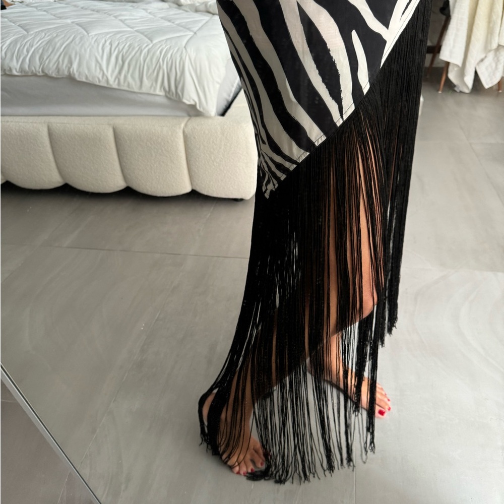 Zebra Print Fringe Wrap Skirt
